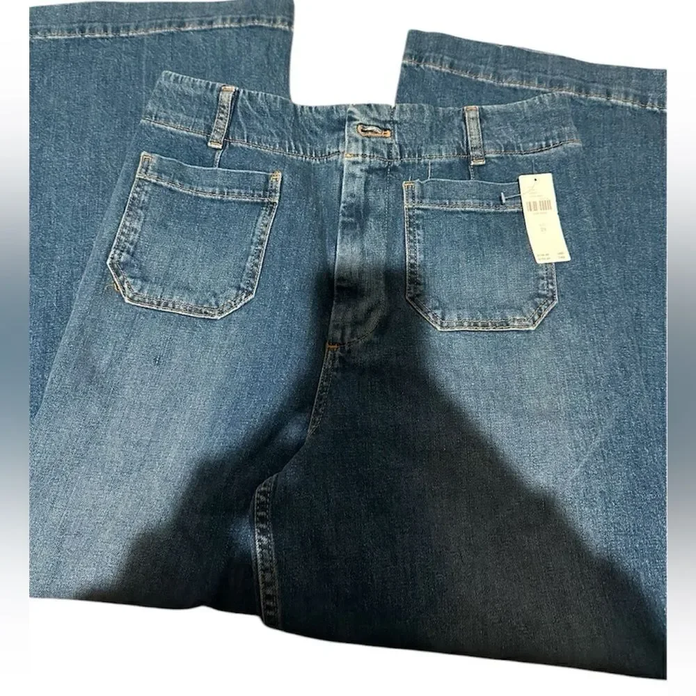 Anthropolgie Pilcro NWT The Skipper Cropped High-Rise Wide-Leg Jeans Med Blue 29